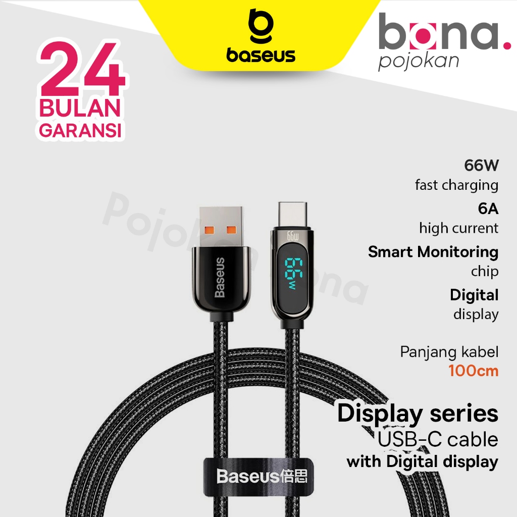 Baseus Kabel Data Display USB to Type C 66W Nylon Braided