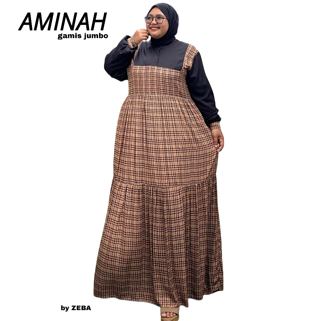 Zeba | Aminah Gamis Rayon Diamond Jumbo BB 70 - 150 kg PB 145 cm Maxi Dress Katun Muslim by Zeba