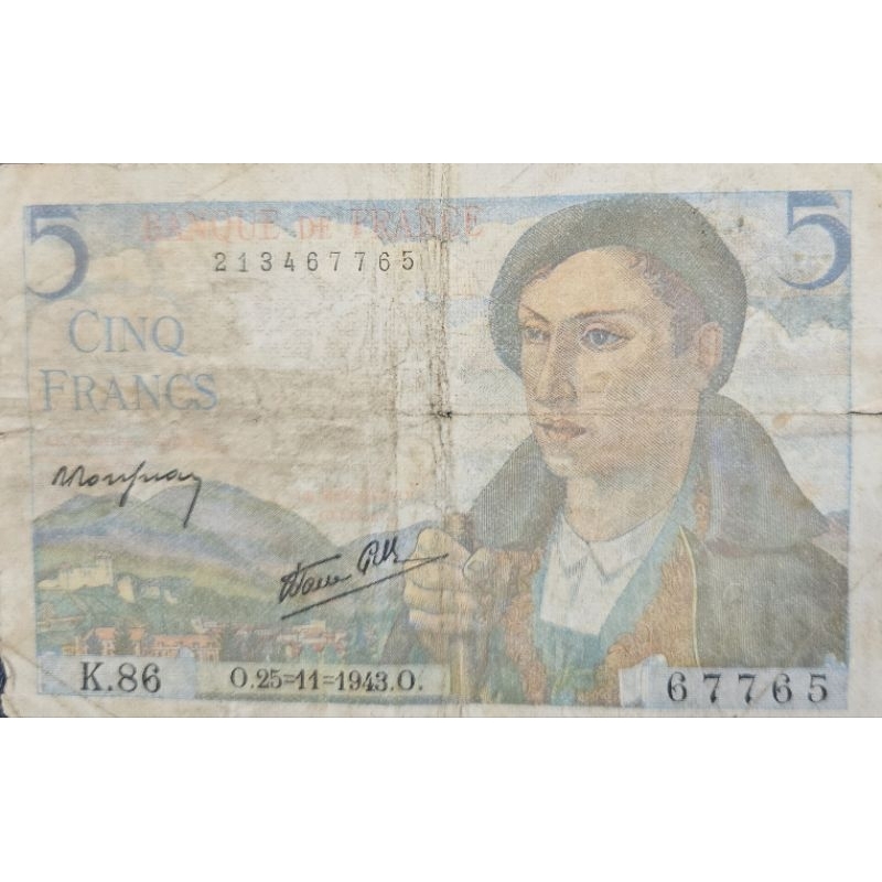 #Rare Langka Uang Asing Negara Perancis 5 Francs Tahun 1948 Kondisi AXF Renyah Hole Dijamin Original