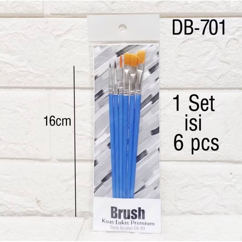 

Kuas Set 6pcs Cat Acrylic Dante DB-701 isi 6pcs Kuas Flat / Round Kuas Lukis Paint By Number Kuas Lukis Sterofoam Kuas Cat Air Kuas Acrylic Kuas Nylon Import