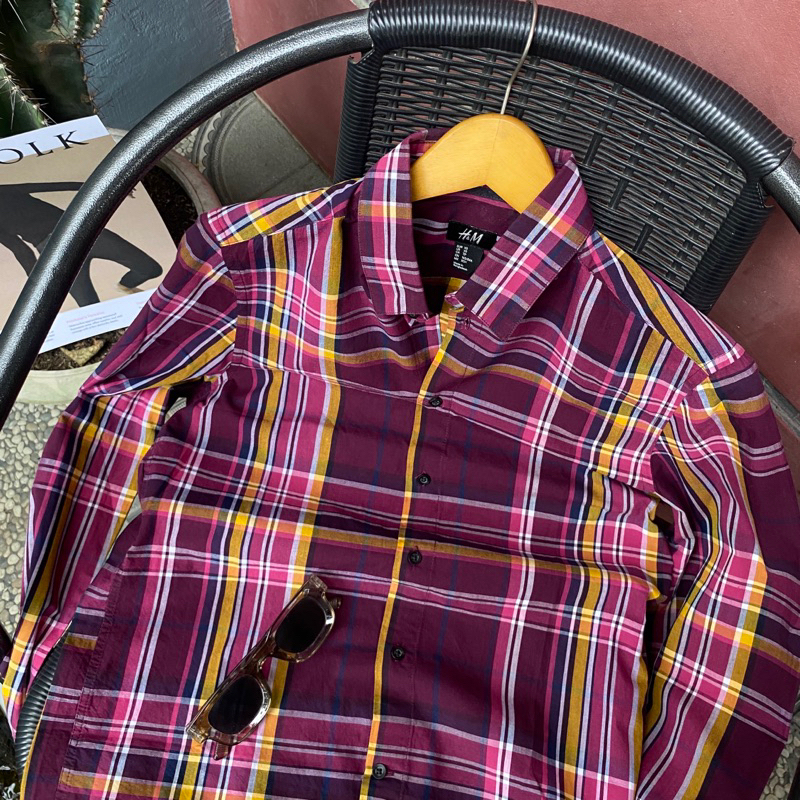 H&M Original Kemeja Pria Lengan Panjang Garis-Garis Second