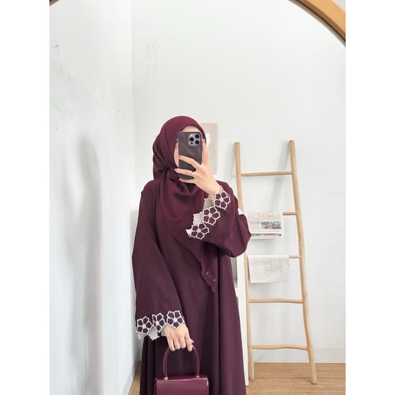 ABAYA AZNA FLOWER BORDIR SIMPEL KEKINIAN