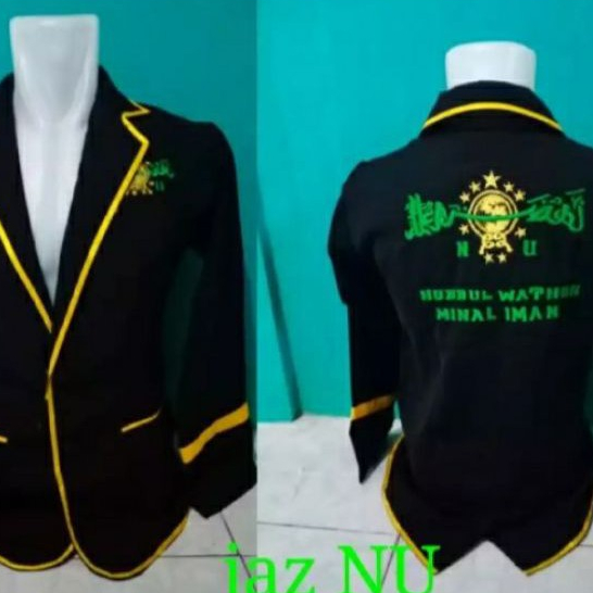 jas almamater hitam lis kuning bordir logo NU ( bisa tambah nama dan logo)