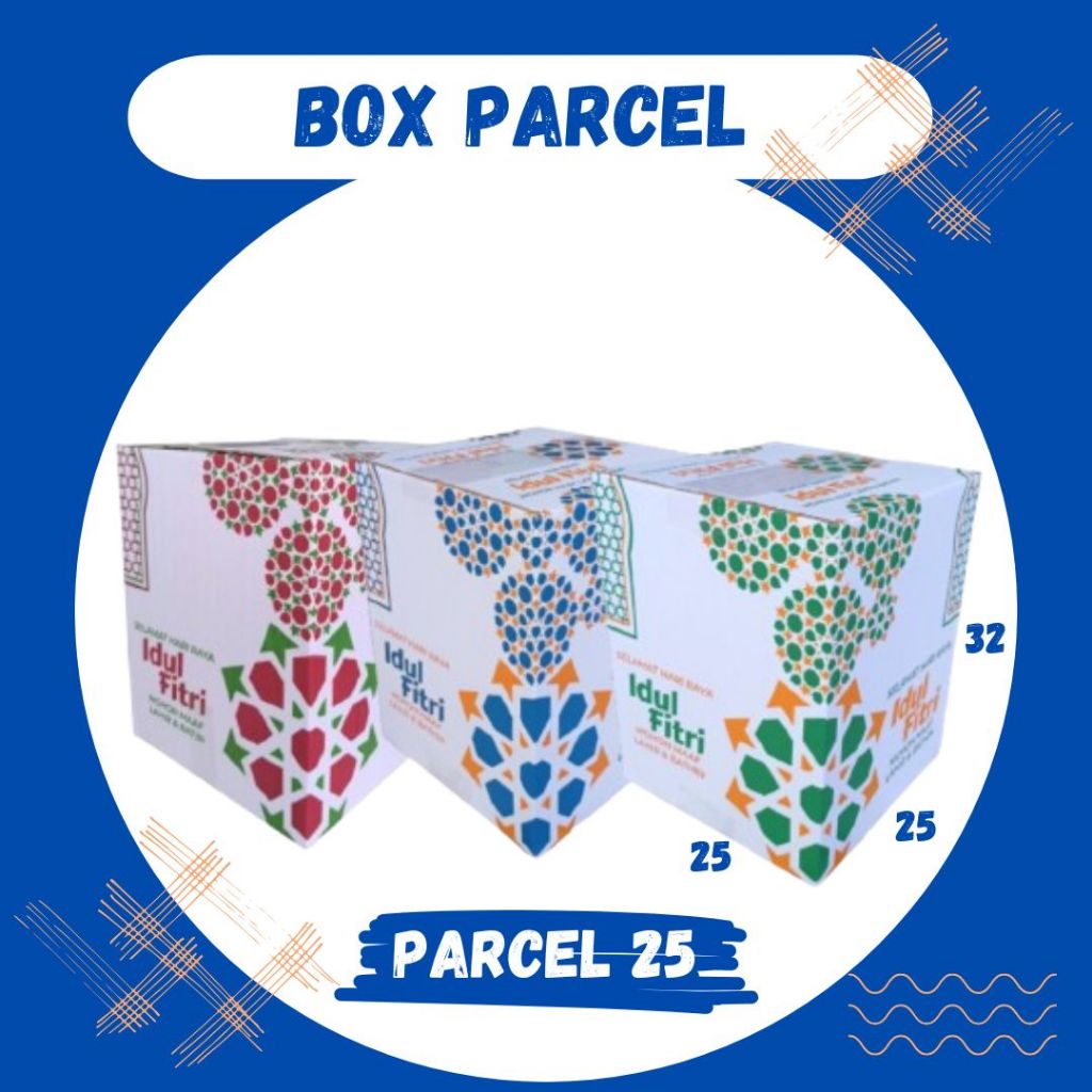 

Box Parcel 25x25x32 Kardus Packing/ Dus Parcel / Box Bingkisan Lebaran/Ied idul Fitri/Paket/Bingkisan sembako/hampers/eid mubarak/Motif