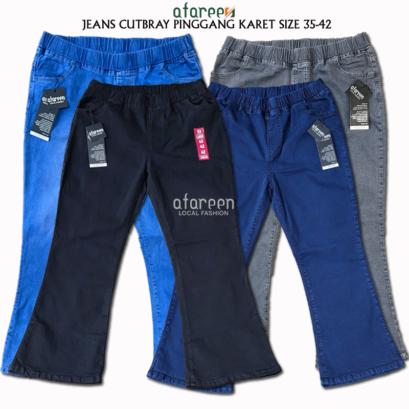 Cutbray Polos Pinggang Karet Jumbo Celana Jeans Cutbray Wanita Big Size 35-42