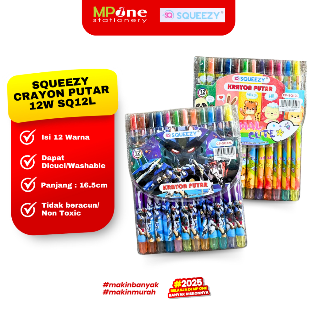 

Squeezy Crayon Putar 12 Warna SQ12L / Krayon Putar Karakter Panjang 12 Warna Squeezy