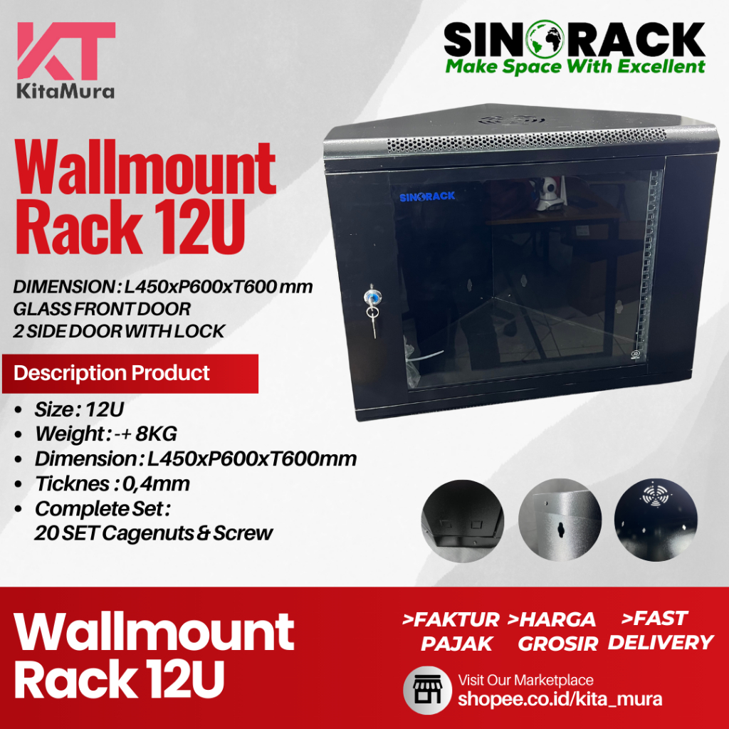 Wall Mount Rack Server Sinorack 12U , Rack Server Type Siku SN-V512SK