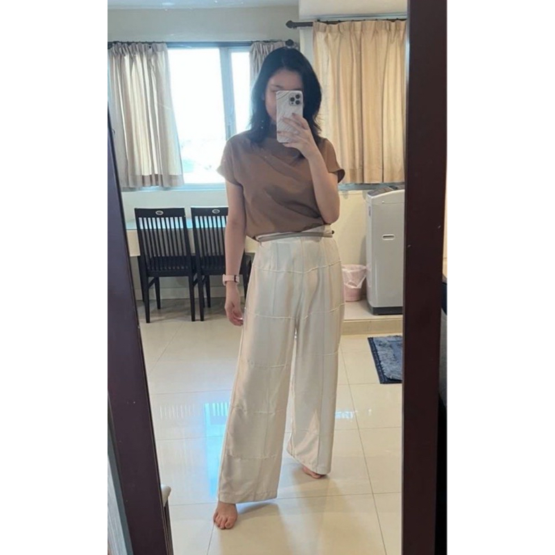 CALLIE Baggy Pants in Light Gold Satin Preloved Like Duma Tan Pants