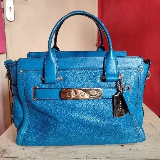 PL Coach Swagger 33 Blue Leather Bag