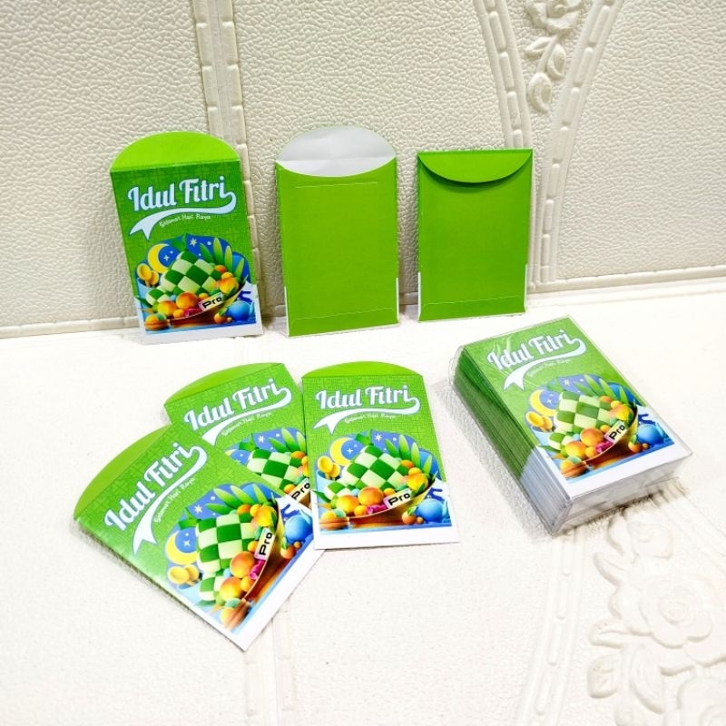

Amplop/angpau lebaran idul fitri kemasan mika isi 50 lembar ukuran pendek gambar ketupat