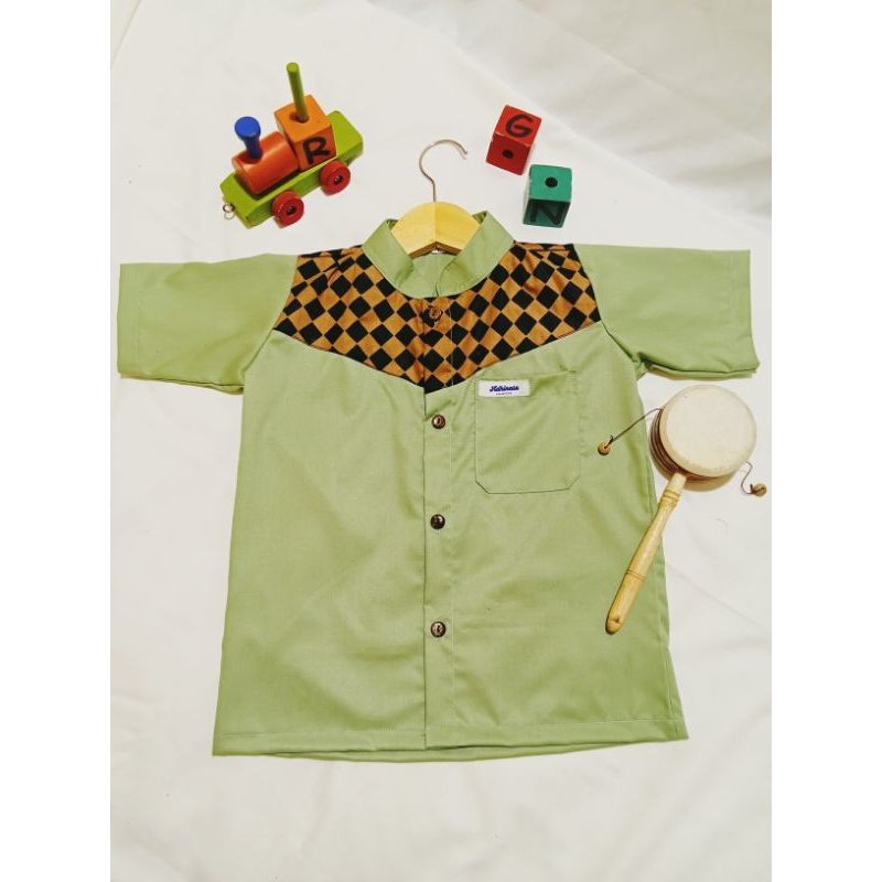 batik anak Hem anak kemeja anak Koko anak modern batik motif catur kombinasi polos