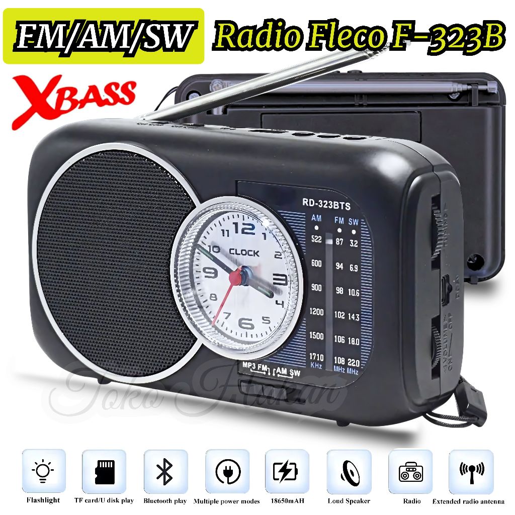 Radio Bluetooth USB/TF FLECO F-323B Bisa Bluetooth Speaker + Senter Led + Lampu Led + Jam / Radio Cl