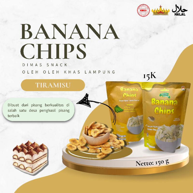 

Dimas Snack - Banana Chips Tiramisu - Keripik Pisang Rasa Tiramisu