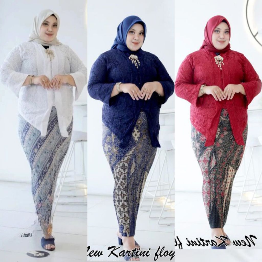 Setelan Kebaya Floy Brokat JUMBO Putih Seri Warna