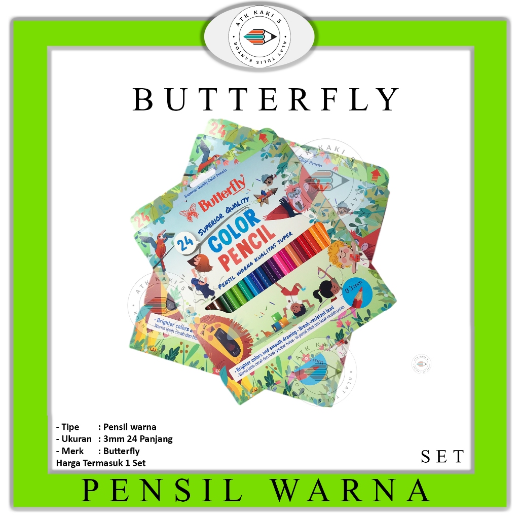 

Butterfly - Pensil 24 Warna Premium Panjang Smooth - SET
