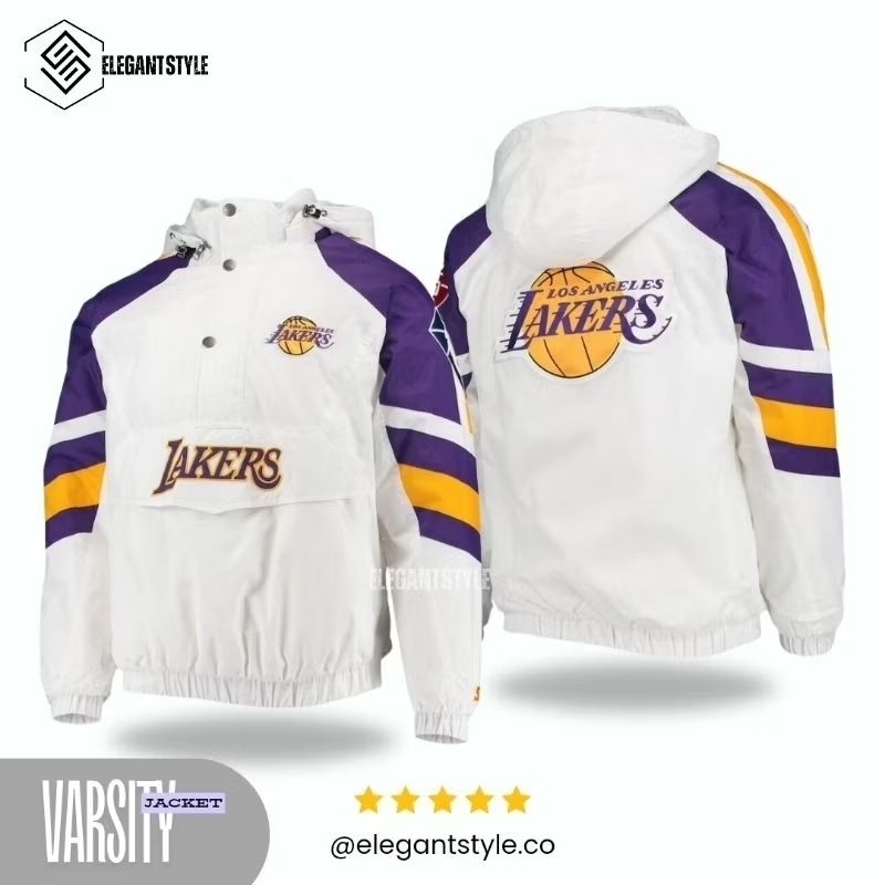 [ESTYCO] Jaket Varsity Baseball Cougle Anorak LAKERS WHITE elegantStyle Unisex Full Bordir - Bahan T