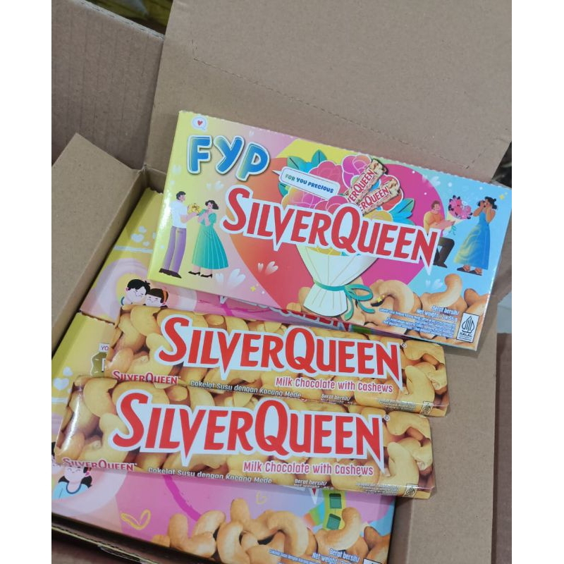 

coklat silverqueen 58 gr cashew/almont 1pk isi 10 pcs 130.000