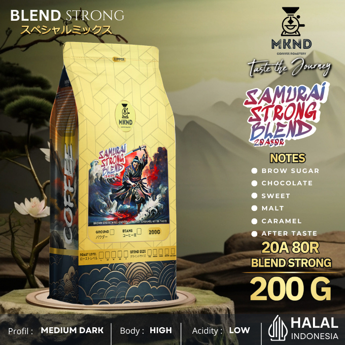 

MKND COFFEE ROASTERY - Samurai Strong Blend 200gr Arabika 20% Robusta 80% | Cappuccino | Medium Dark | Espersso | Tubruk Kopi Biji Kopi 100% Grade 1