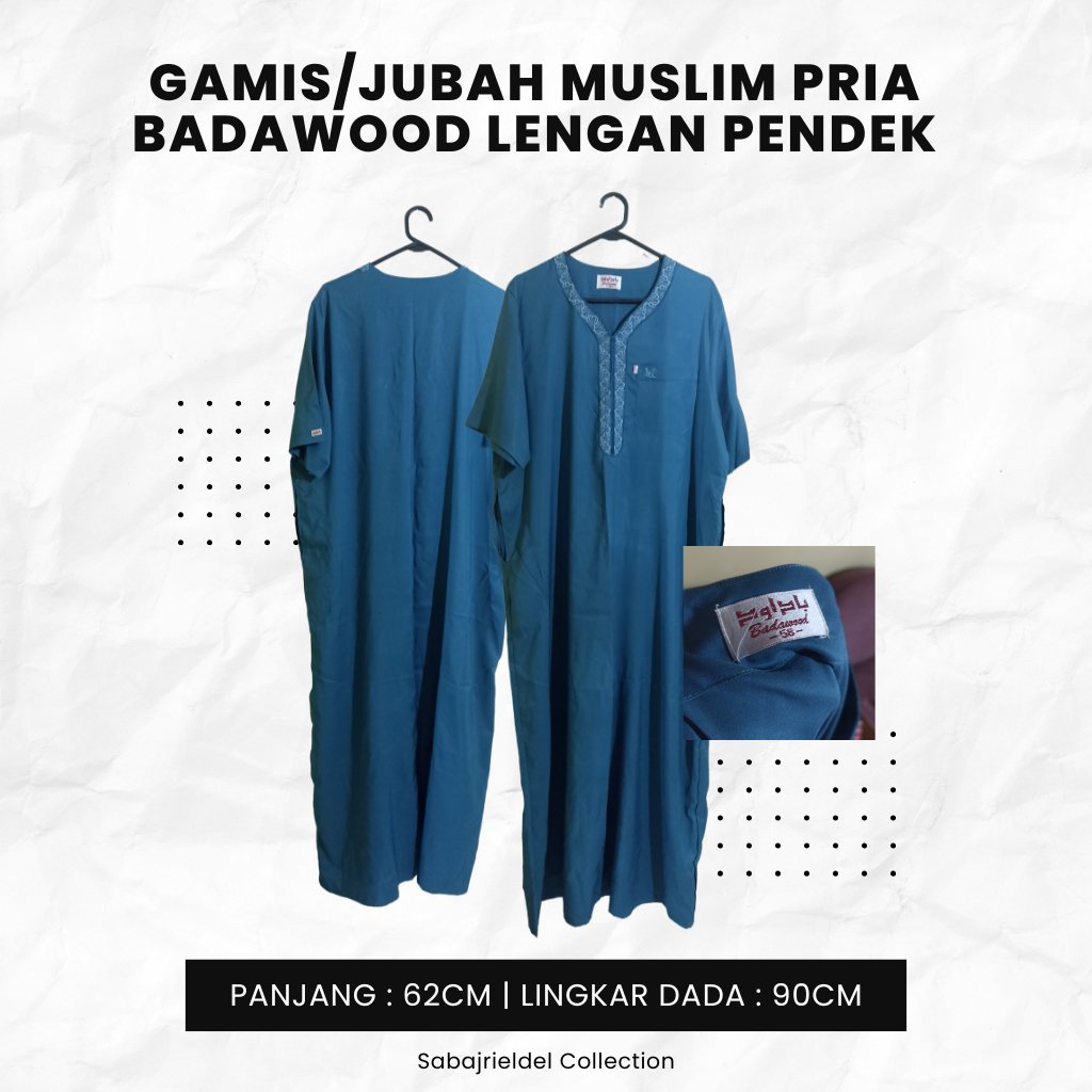 Gamis/Jubah Muslim Pria Badawood Lengan Pendek - Sabajrieldel Collection