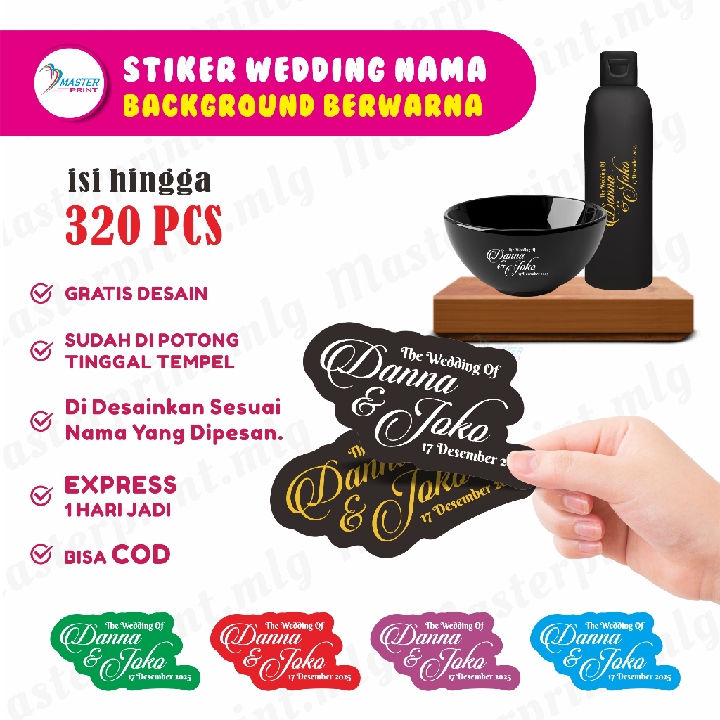 

[mp85 e] 320pcs Stiker Wedding Nama Warna Putih Gold Stiker Wedding Nama Custom Stiker Souvernir Pernikahan