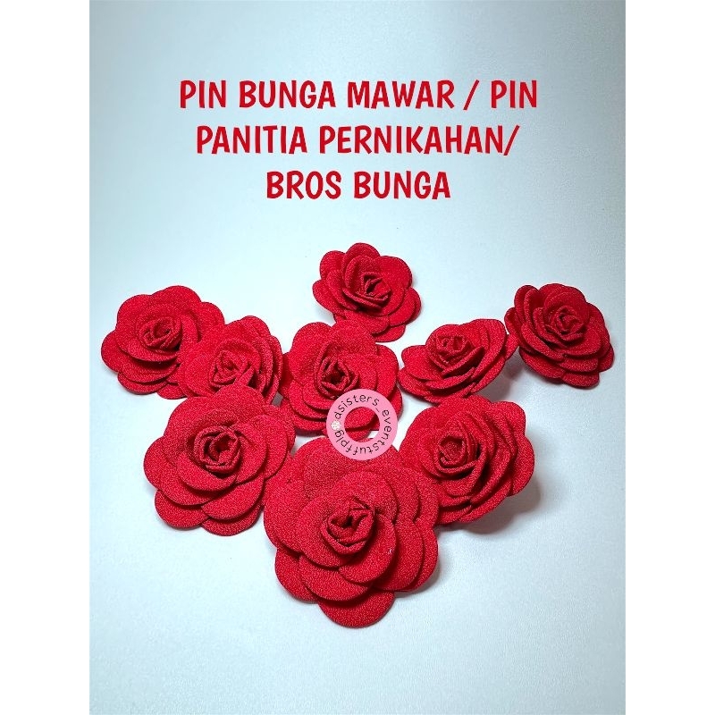 PIN BUNGA MAWAR MERAH/ PIN PANITIA WEDDING/ BROS PANITIA PERNIKAHAN