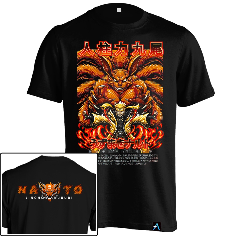 Kaos Anime Naruto WIth Kurama Jinchuriki Juubi ANM-150 Baju Warna Hitam Dewasa Cotton Combed 24s