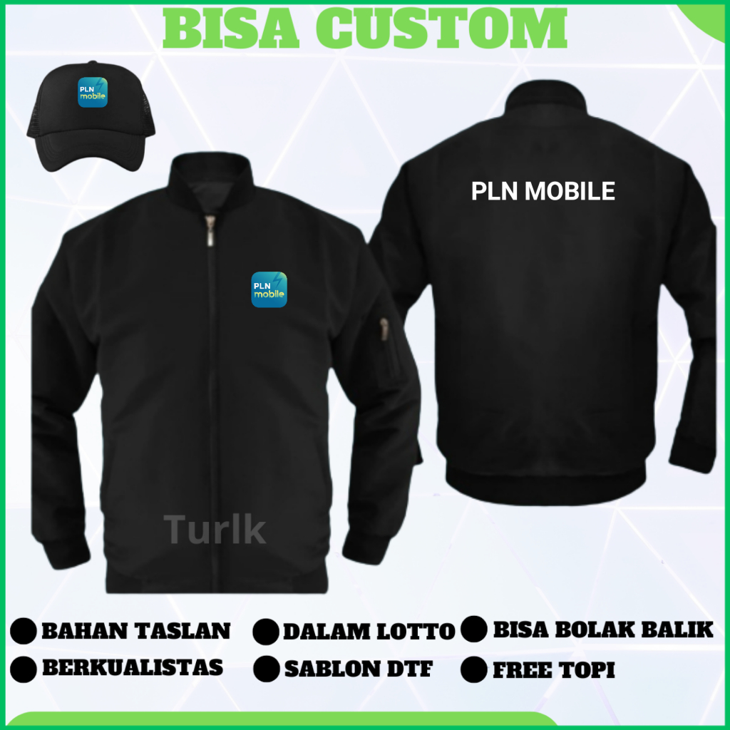 Jaket PLN Mobile Jaket Bomber PLN Mobile Custom