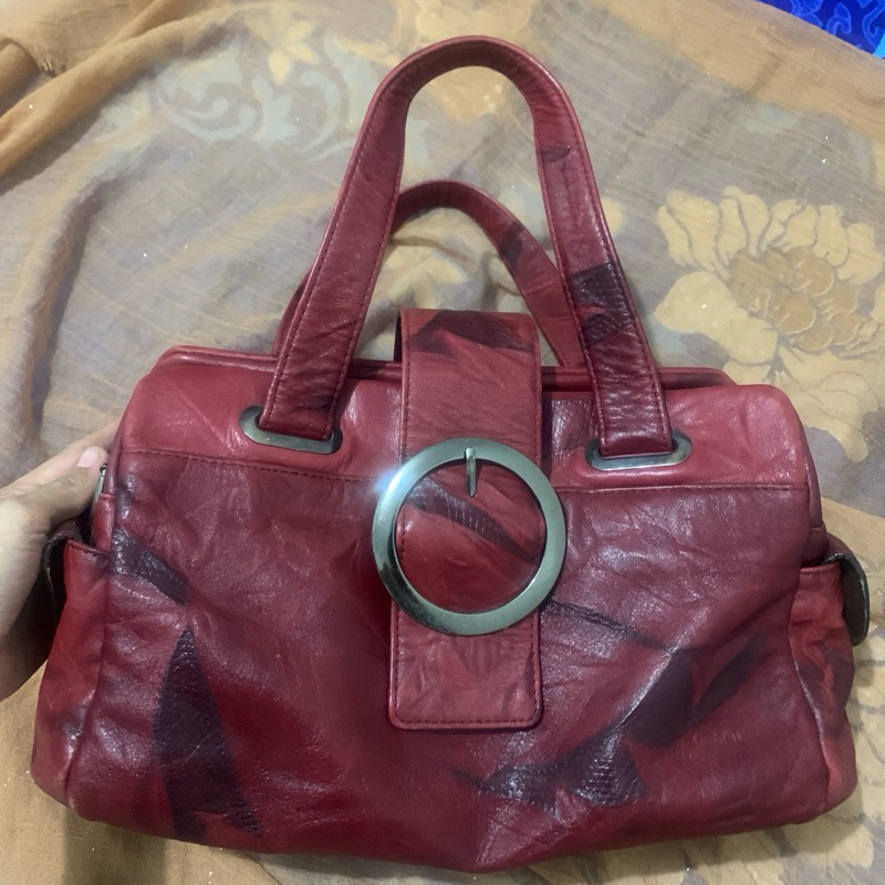 Christian Ontani Italy tas kulit preloved kulas merah branded good condition