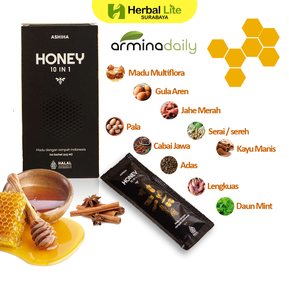 

Madu Ashiha Honey 10 in 1 Asli Armina Daily 1 Box Isi 10 Sachet