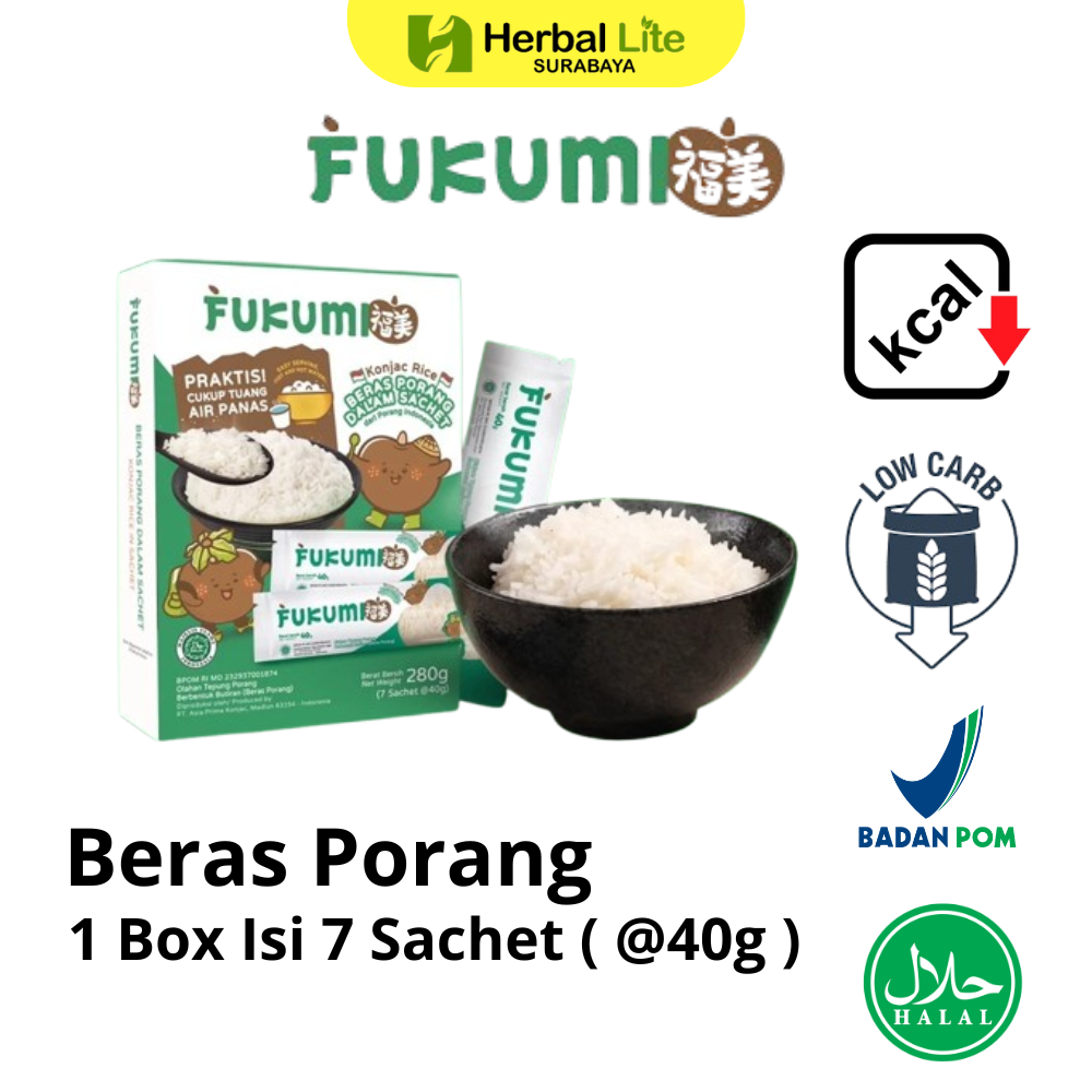 

Beras Porang Box isi 7 Sachet Fukumi Konjac Rice / Shirataki Beras Instan