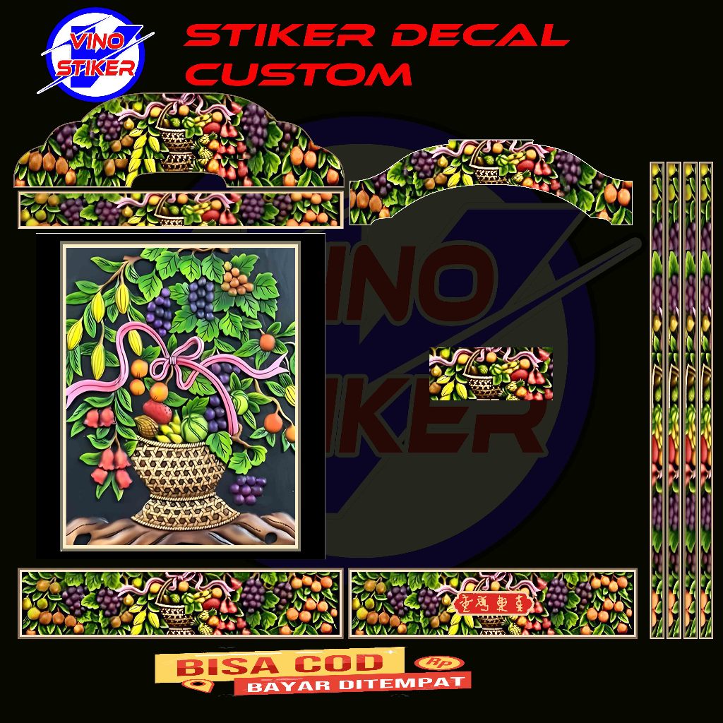 STIKER DECAL SANGKAR BURUNG MODEL KIPASAN MOTIF BUAH UKIR