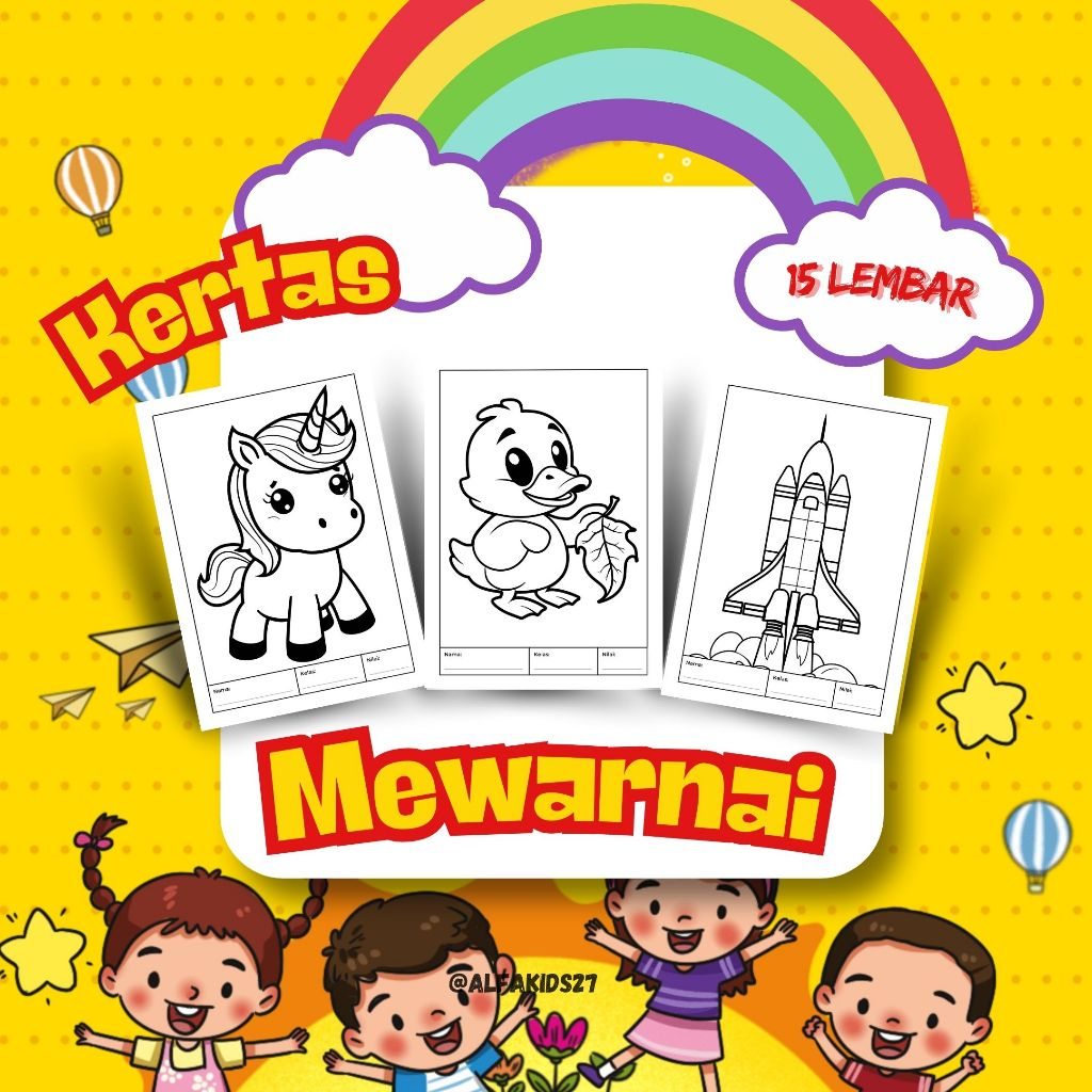 

15 lembar kertas mewarnai anak / gambar mewarnai A5 coloring book
