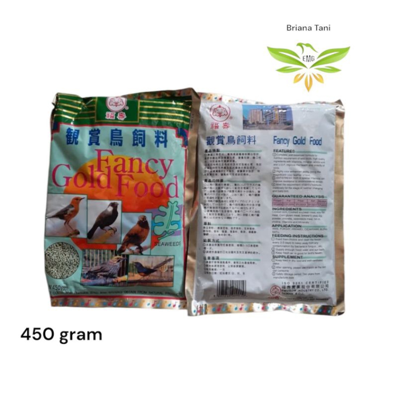 ￼Fancy Gold Food 450gr Pakan Burung Murai Kacer Jalak Pur Seaweed Rumput Laut 450 Gr