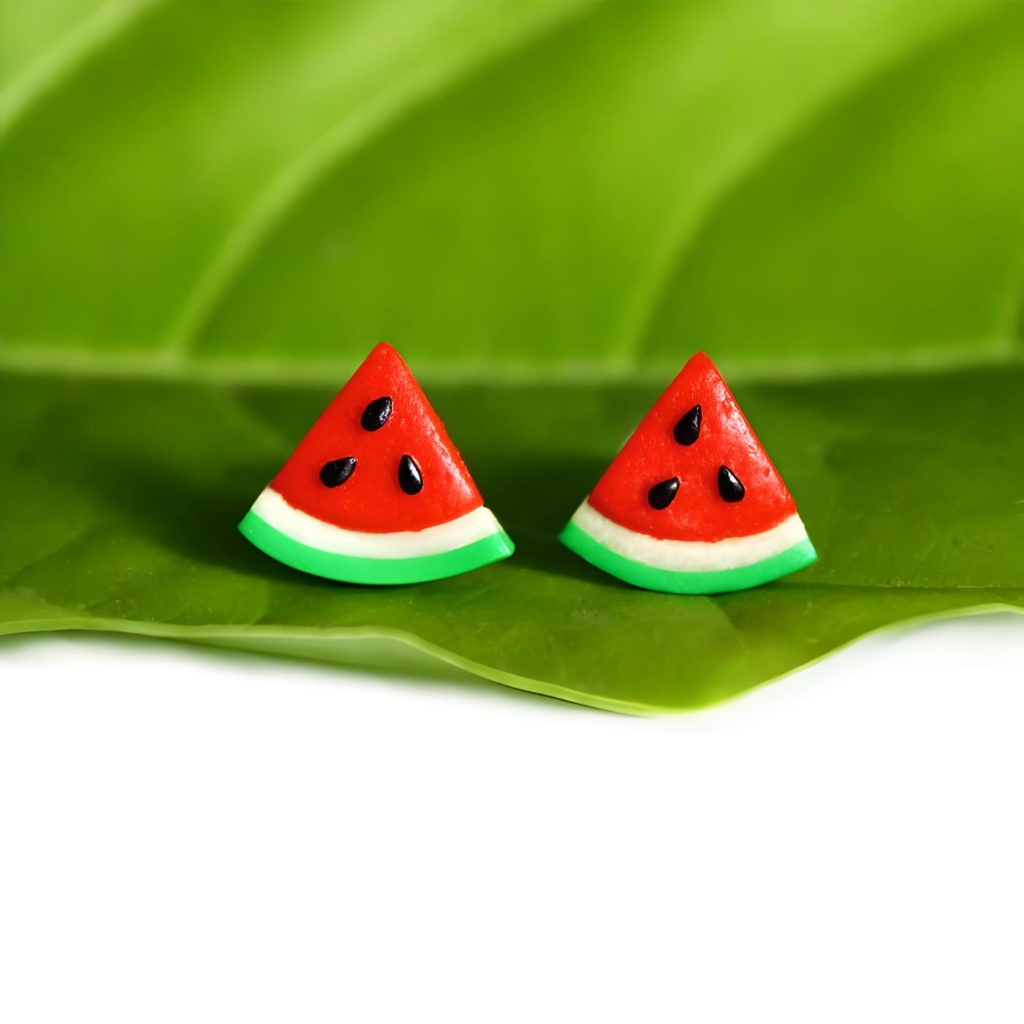 Anting Semangka Watermelon Charm Earrings Jewelry Fashion Handmade Clay