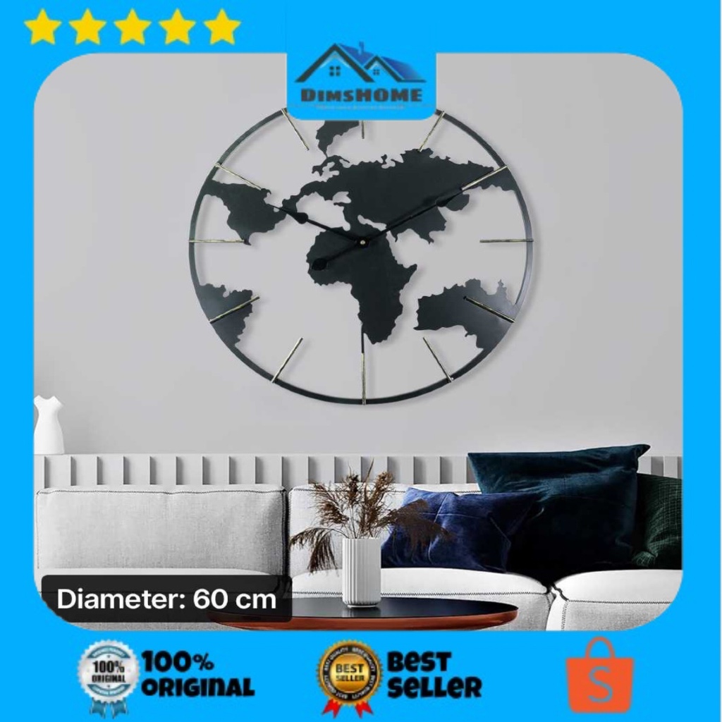 OUGWA Jam Dinding Besar Globe Design Iron Silent Movement 60cm - OG-55