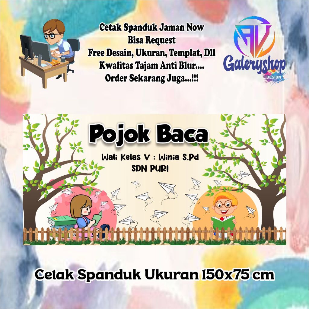 print cetak spanduk pojok baca, pohon literasi, dll ukuran 150x75cm
