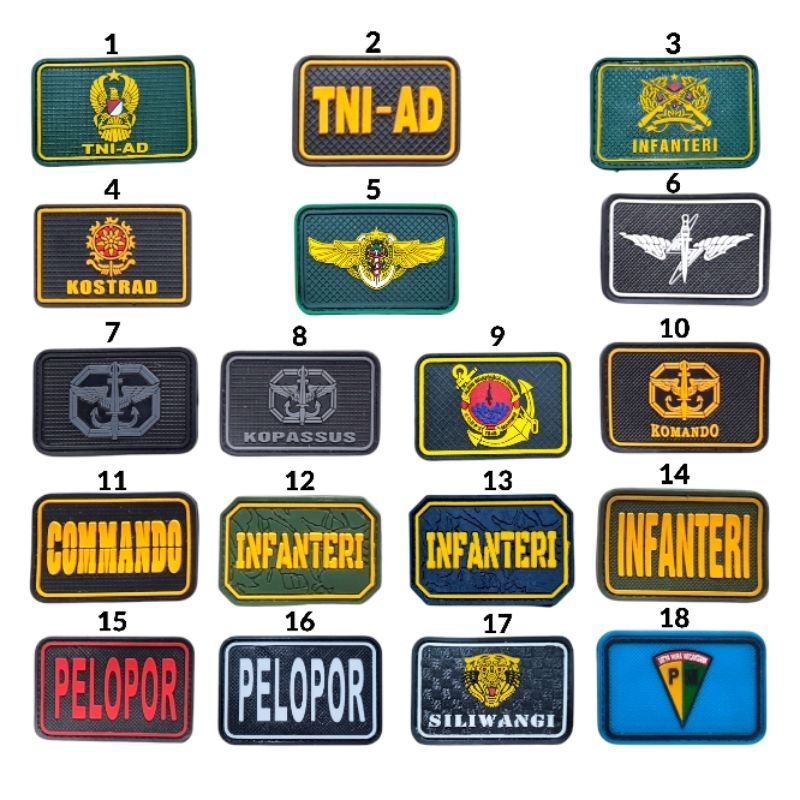 Emblem Patch Rubber Logo TNI AD INFANTERI KOSTRAD KESEHATAN MILITER KOPASSUS PELOPOR