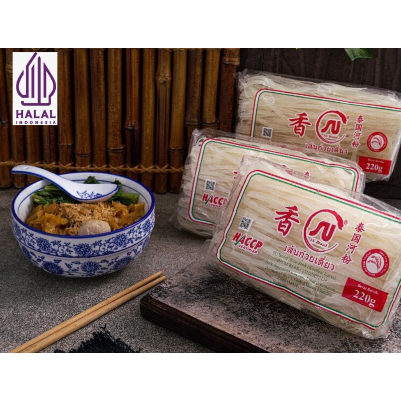 

kwetiau kering 220 gram su / mie tiau /mi tiau / rice stick thailand label halal