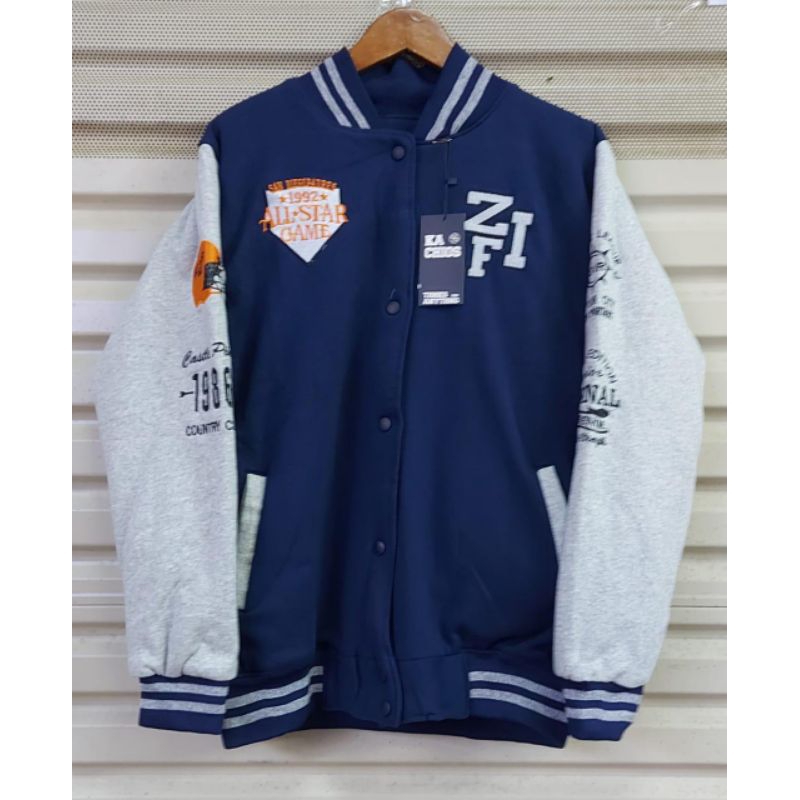 Jacket Varsity Baseball Bone Full Bordir Flecee + Puring