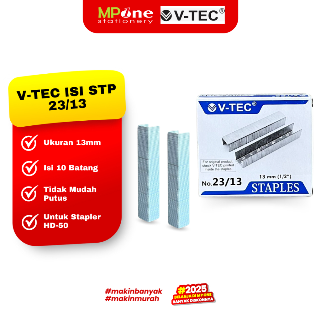 

(1 KOTAK) V-Tec Isi Staples Gun Tacker 23/13 / Refill Staples HD-50 Isi 1000pcs V-TEC