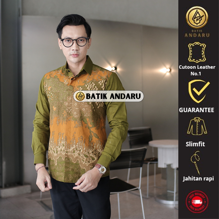 Batik Andaru Motif Arya Sena Atasan Baju Kemeja Batik Pria Laki Laki Cowok Dewasa Slimfit Lengan Pan
