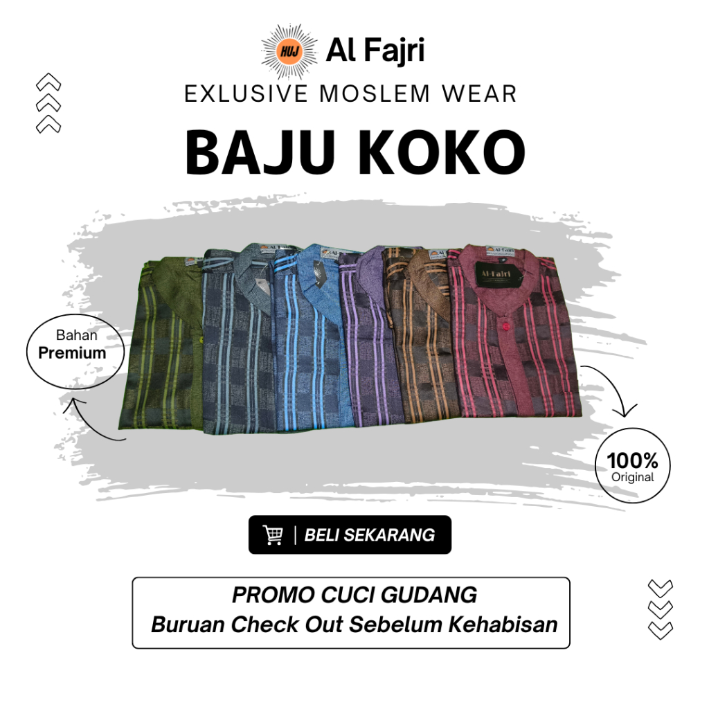 Baju Koko Al Fajri Motif Bordir 004 tersedia 6 variasi warna (Biru, Merah, Ungu, Abu, Coklat, Hijau)