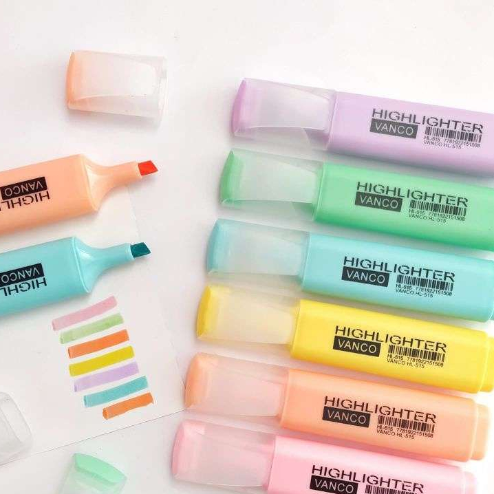 

[100GR] DAPAT 6PCS HIGHLIGHTER SET VANCO HL-6860 / Stabilo Set Vanco Warna Pastel HL-6860