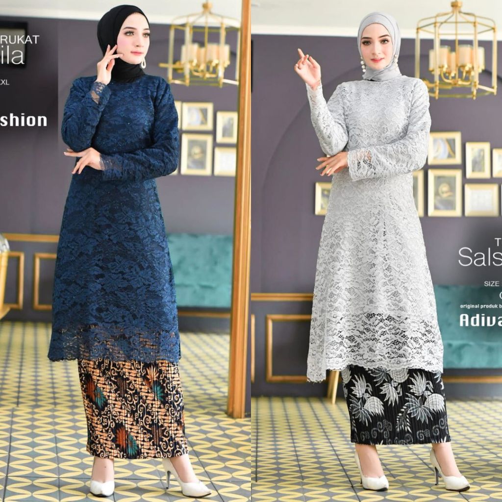 Setelan Kebaya Tunik Brokat Modern Silver dan Seri Warna Lainnya