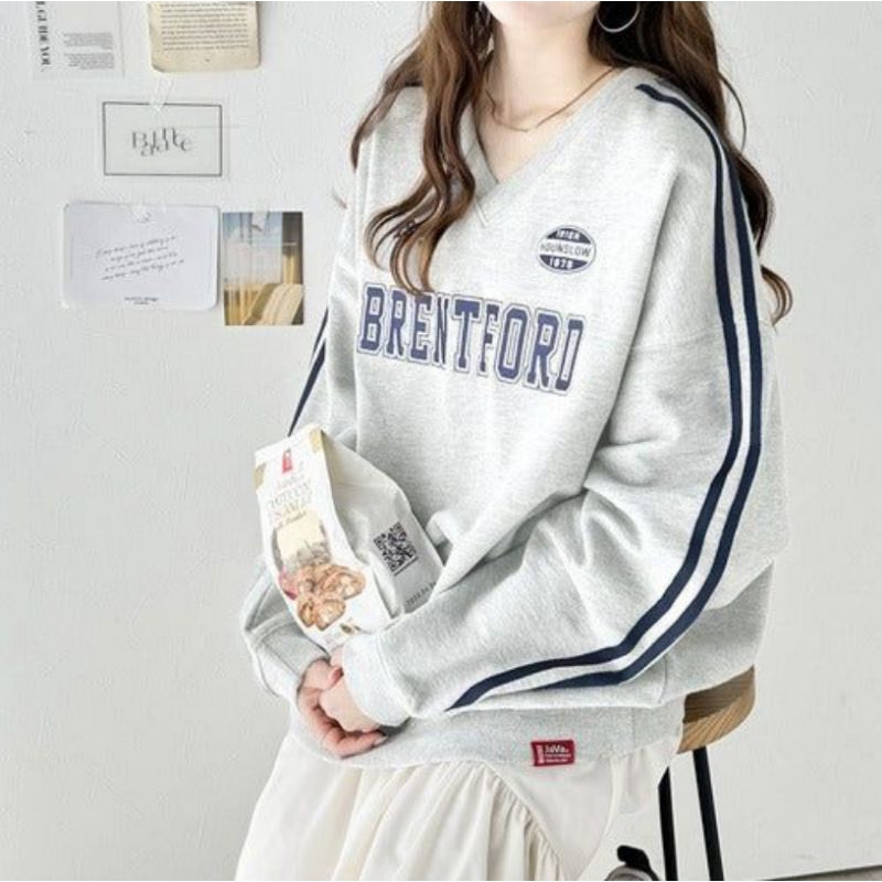 SWEATER V NECK BRENTFORD OVERSIZE S-6XL FLEECE UNISEX JUMBO BIG SIZE