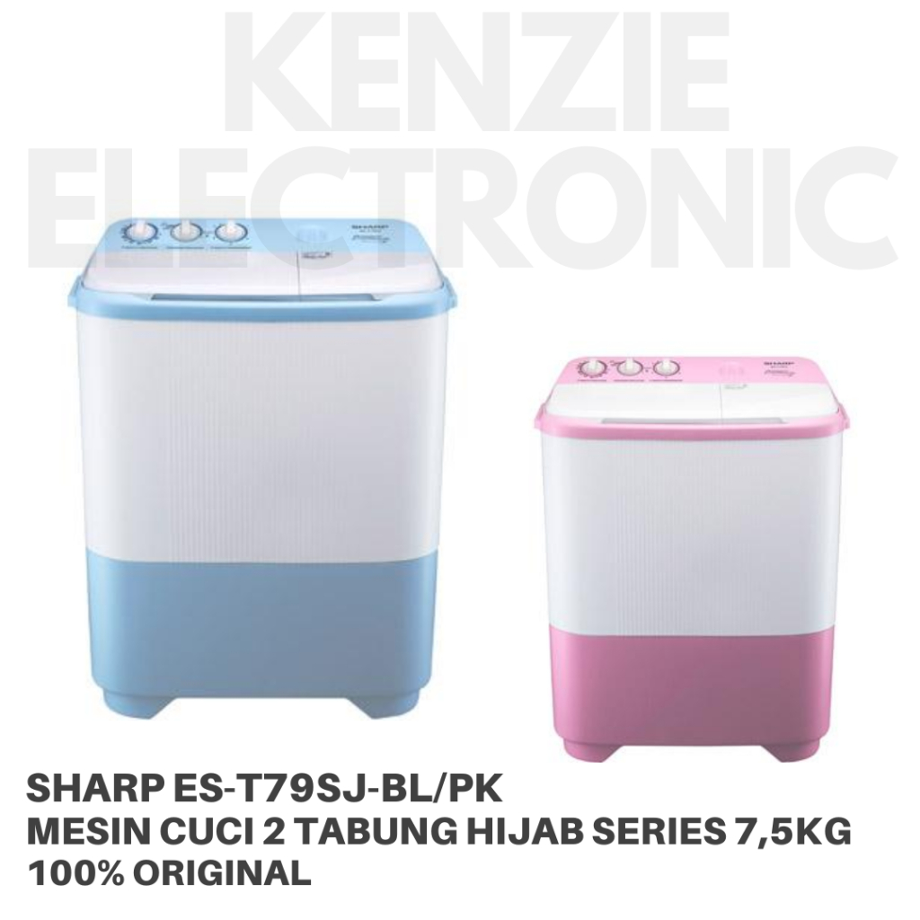 SHARP ES-T79SJ BL/PK Mesin cuci 2 tabung 7,5kg low watt mesin cuci sharp 2 tabung