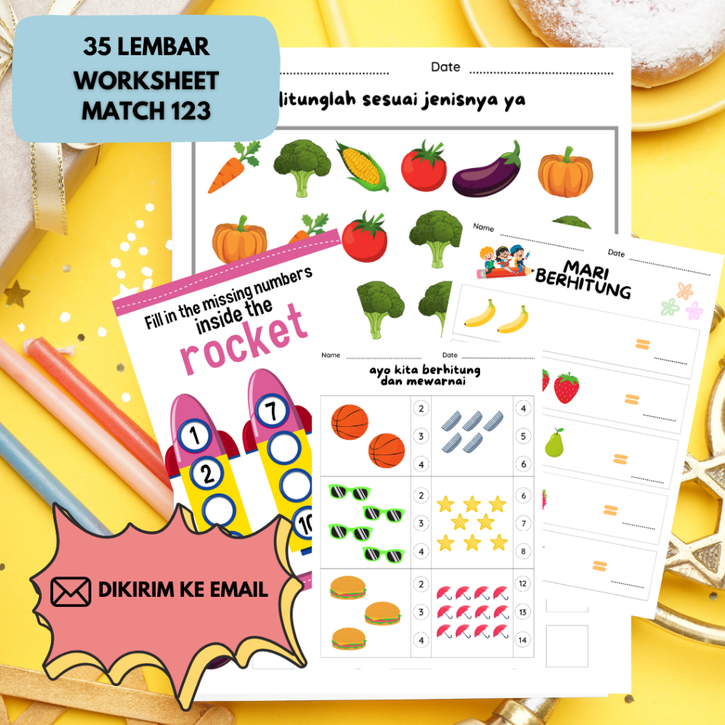 35 halaman lembar kerja matematik anak TK dan PAUD worksheet matematika