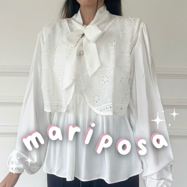 MARIPOSA BLOUSE - Atasan Blouse Rompi Vintage Wanita Kerah Pita Lengan Balon / Blouse Rayon Katbol /