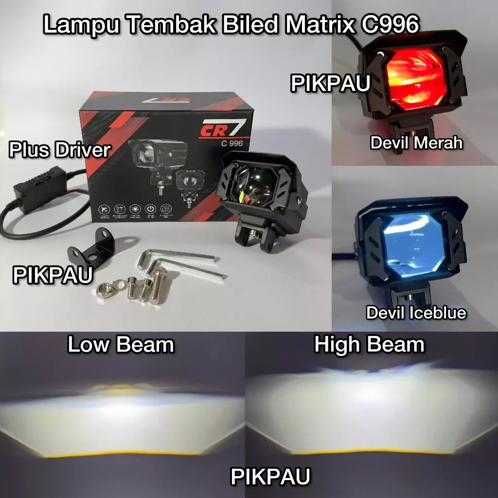 CR7 Lampu Tembak Biled Flat Cut High Low C996 Original Waterproof