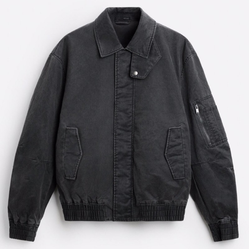 ZARA Men Jacket Waxed Effect Washed Jaket Pria Grey